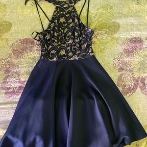 Scrappy lace halter fit & flare dress